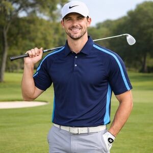 Nike Golf Polo Shirt Mens XL Blue Dri-Fit Short Sleeve Colorblock Athletic Fit